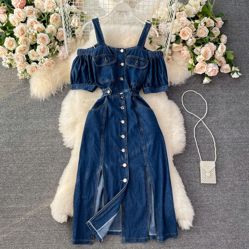 Versatile slim temperament medium long suspender dress women  2982