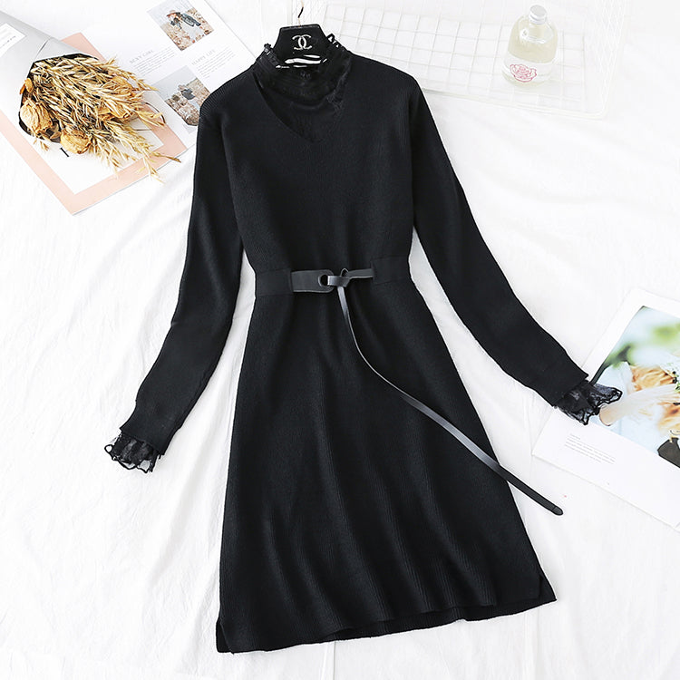 Sweater lace backing temperament fake two skirts  2220