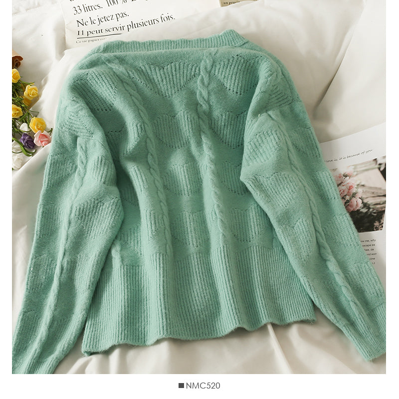 Sweater women's new wave edge V-neck single breasted cardigan  1873