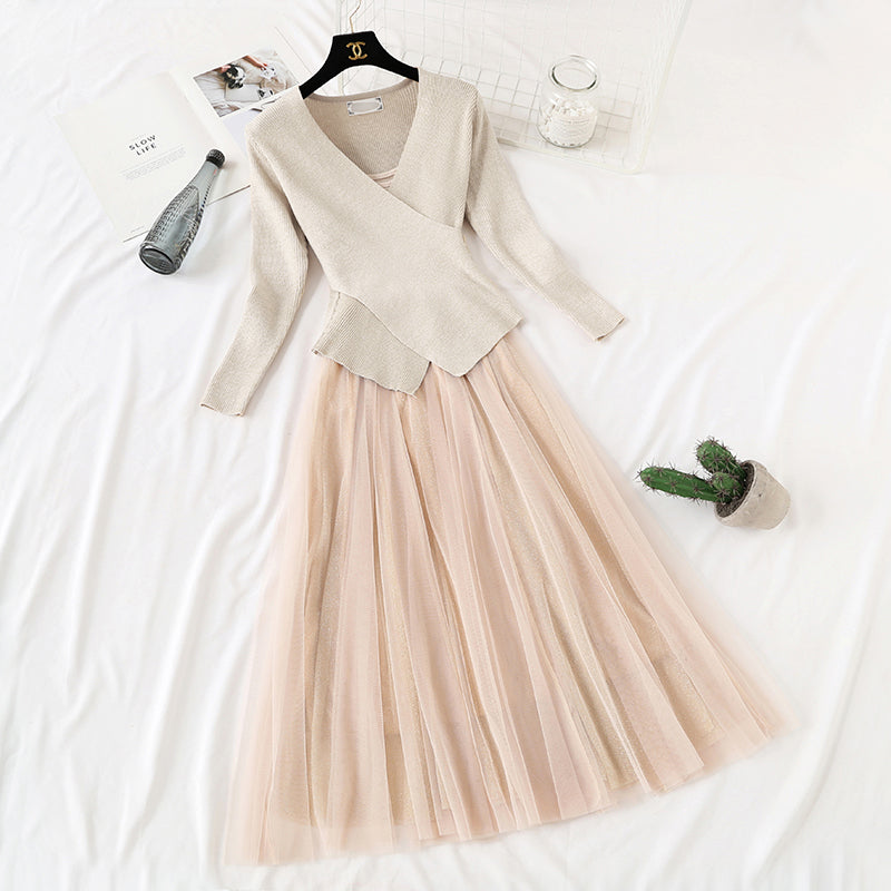 Small fragrance suit skirt mesh dress women's Victorian retro skirt French  2353