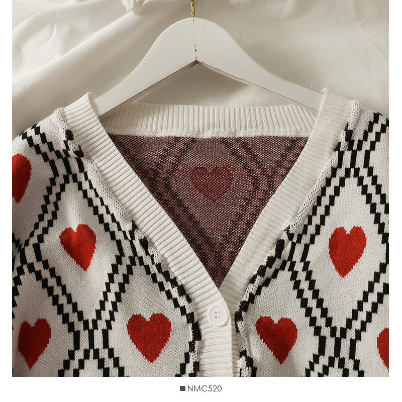 Hong Kong Style Vintage diamond check single breasted cardigan sweate  1946