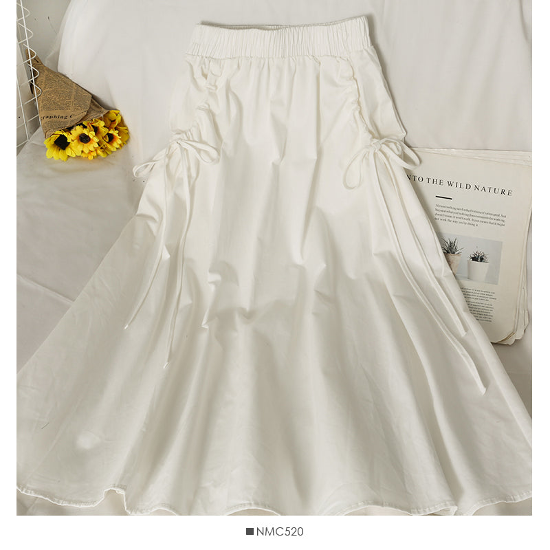 Elastic waist shows thin, medium and long solid color skirt for women  2595