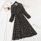 Long sleeve bow tie lace up Ruffle Bubble Sleeve Chiffon Skirt  2354