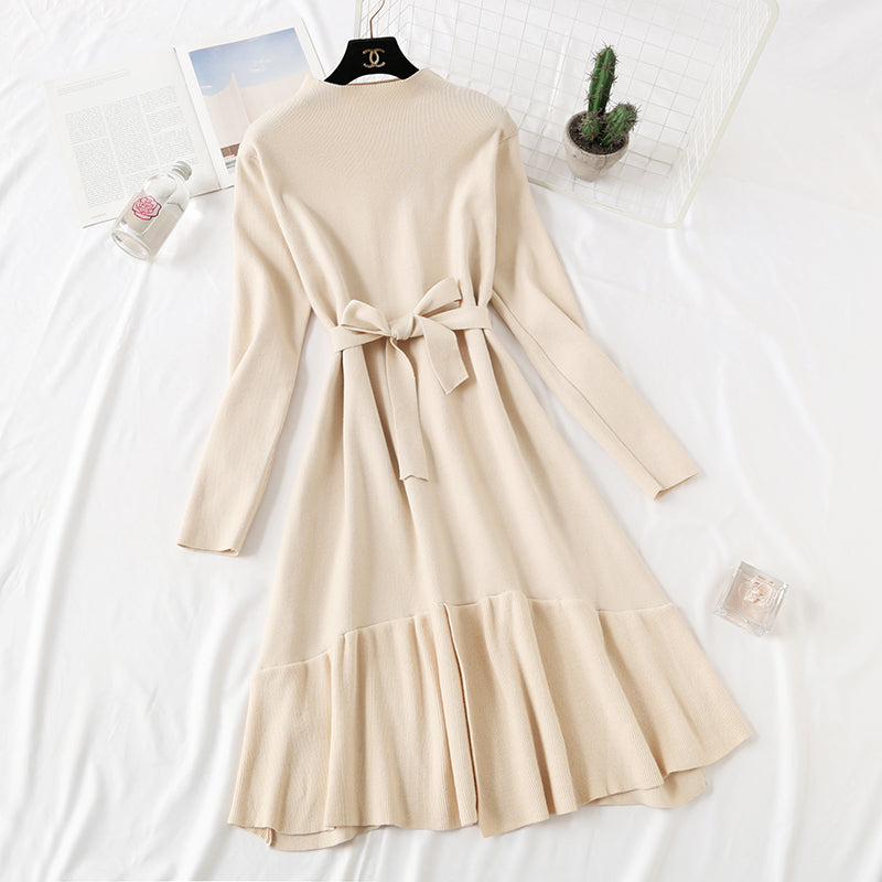 Knitted dress knee length ruffled fishtail skirt  2464