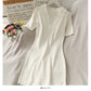 Simple and versatile solid color tight Lapel high waist wrap hip dress  2689