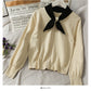 New color blocked bow single breasted loose knit  1937