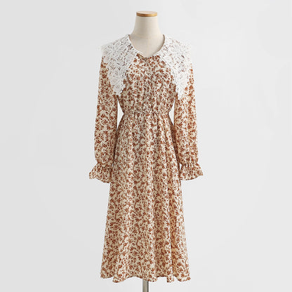 New doll neck Korean long sleeve Floral Dress  2439