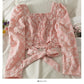Bow tie long sleeved blouse embossed high waist skirt  2684