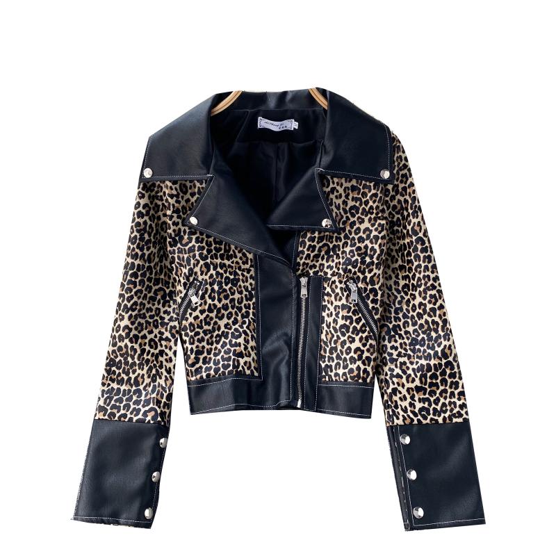Leopard fur coat female  1506
