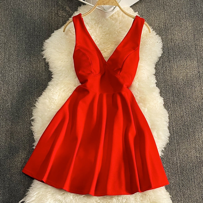 Korean sexy high waist suspender skirt careful machine backless A-shaped skirt  3186