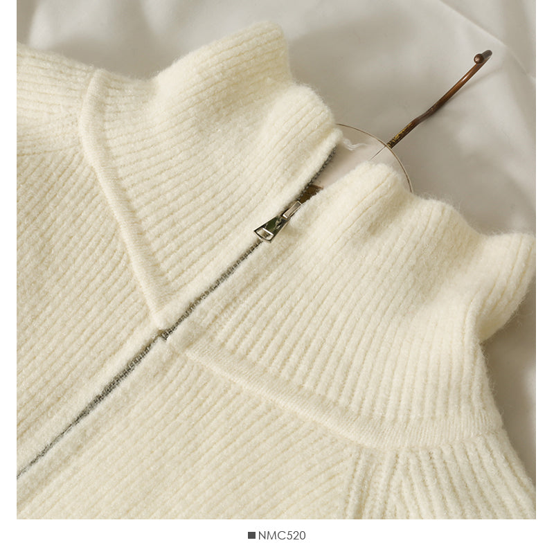 Han Fan high neck loose and thin zipper medium length sweater women  1977