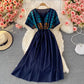 Embroidered V-neck cotton linen dress  3078