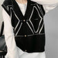 Black and white diamond lattice, single breasted cardigan, vest sleeveless vest, sweater knitted vest  1398