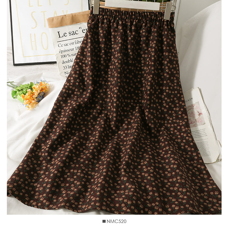 Hong Kong Vintage bedruckter, elastischer Bund, dünner Overknee-Rock in A-Linie 2623