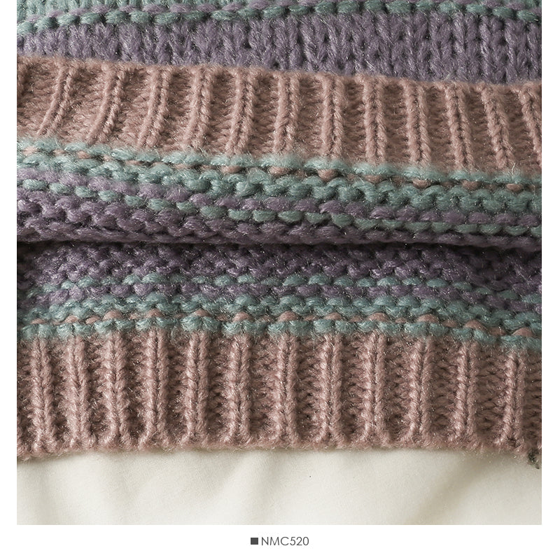 Elegant color contrast stripe round neck long sleeve Pullover Sweater women  2071