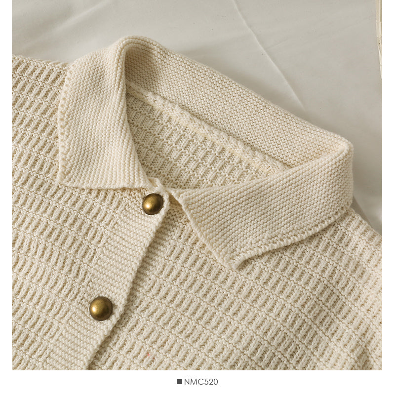 Vintage Revers Langarm einreihige Strickjacke lockerer Pullover 1743