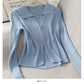 Personalized double zipper tight vertical stripe long sleeve knit  1777