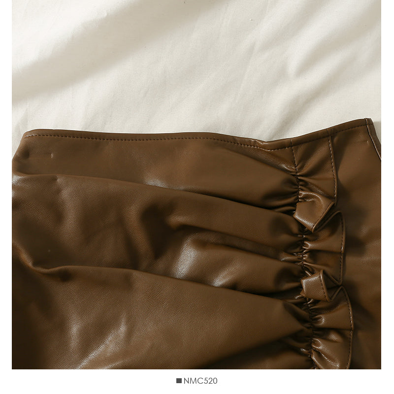 New Retro versatile short leather skirt  2614