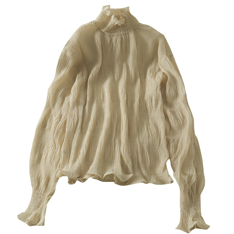 Versatile Pleated Chiffon shirt perspective bottoming shirt  1703