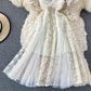 Temperament mesh stitched fairy skirt bubble sleeve dress  3332
