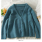Sweater women's low neck single breasted cardigan long sleeved top solid color versatile  2044
