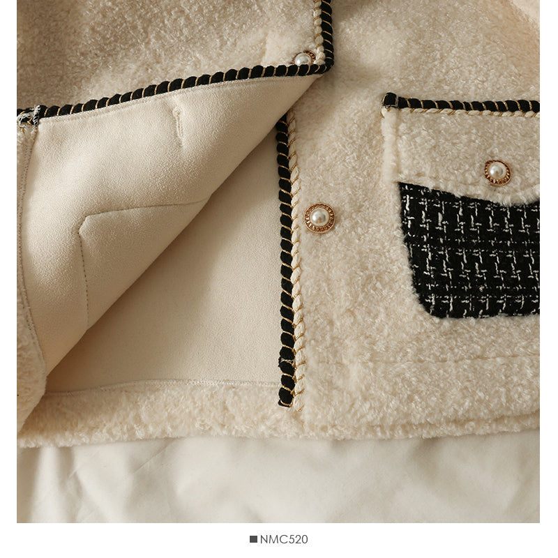 Seasonal bright silk trimmed lamb wool loose coat  2112