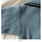 Korean stripe large lapel single breasted short cardigan sweater  2051