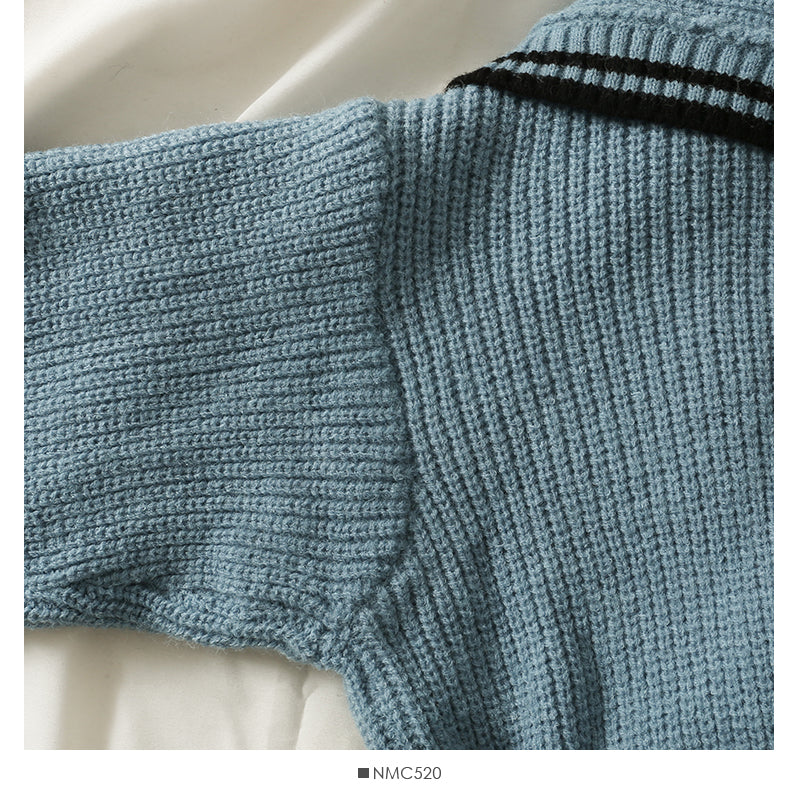 Korean stripe large lapel single breasted short cardigan sweater  2051