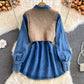 High waist slim long sleeve Lapel denim dress  3378