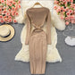Tight elastic knitted skirt waist closing temperament split dress  2858