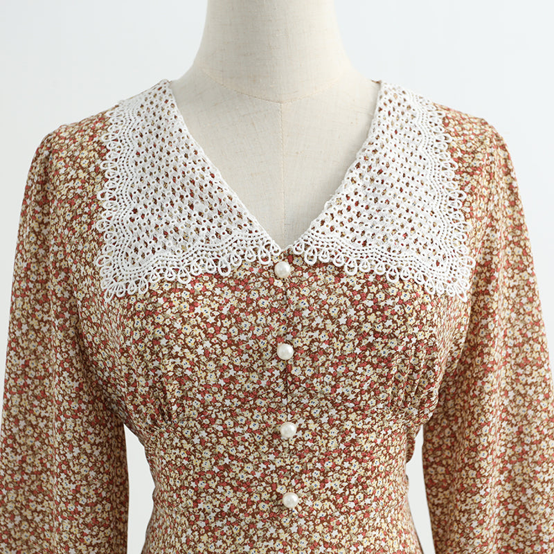 New lace doll neck fairy French waist closing temperament bottomed skirt  2316