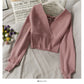 Women's Cross V-Neck long sleeve short waist knit  1698