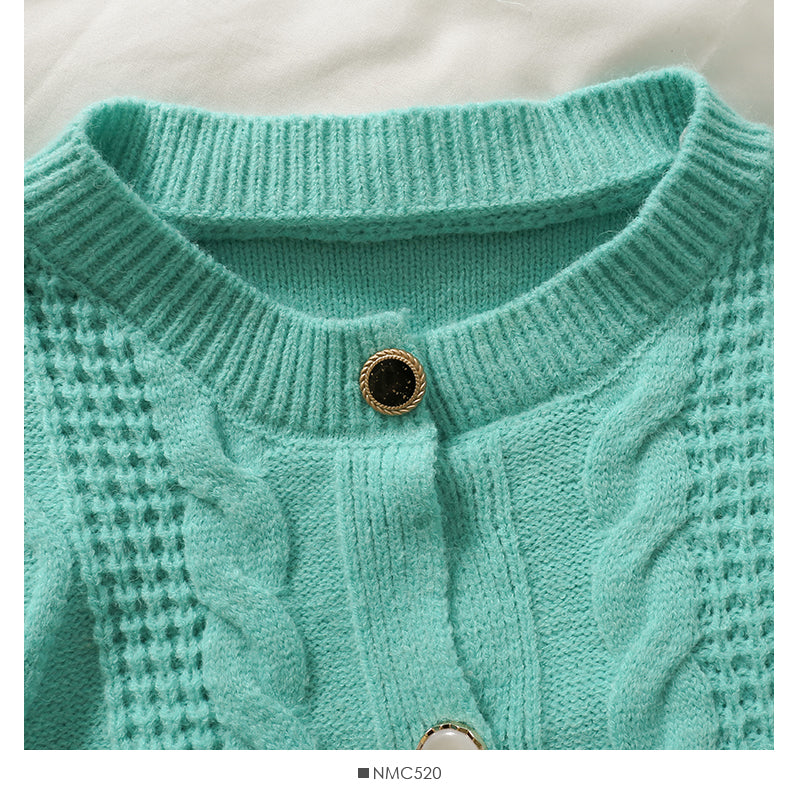 Sweater women's T-neck cardigan top loose and thin, versatile linen pattern long sleeve sweater  2069
