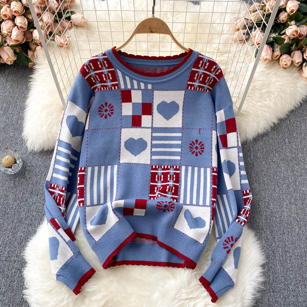 Süßer Strickpullover mit langen Ärmeln 1474