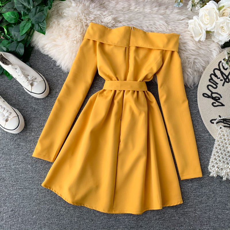 Sexy one line neck waist slim dress  2874