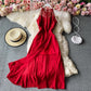 Sexy round neck hanging neck off shoulder slim Chiffon split skirt  3147