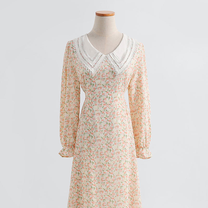 Lady temperament floral skirt long sleeve thin Chiffon fairy skirt  2182