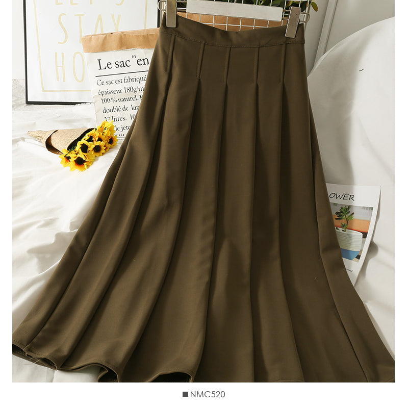Hong Kong style retro high waist thin solid color versatile skirt for women  2540