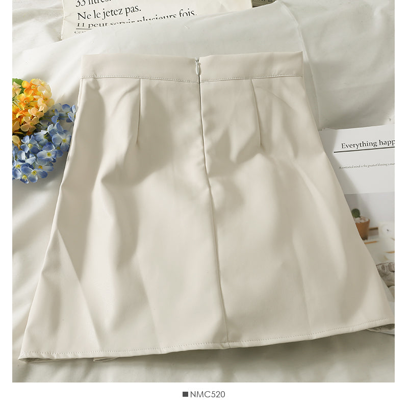 Dünner, einfarbiger Faltenrock mit hoher Taille 2577