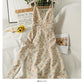 Sweet little fresh broken flower high waist medium length beautiful back suspender skirt  2695
