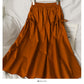 Elastic waist and thin two layers of solid color medium length A-line skirt for women  2589