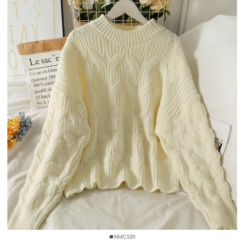 Sweater women's season loose and thin linen pattern round neck sweater  2021