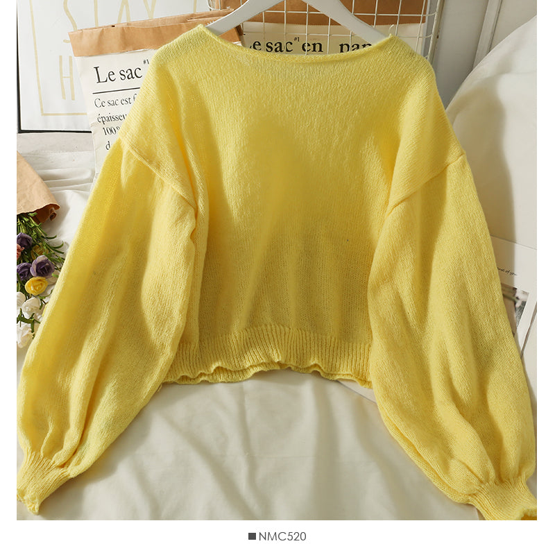 Slim low neck Pullover long sleeve top women's new solid color versatile curled sweater  2022