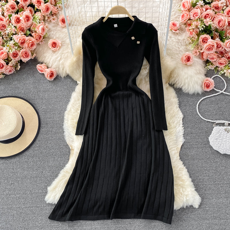 Temperamentvolles Damenkleid mit schmaler Taille und elastischem Faltenkleid 2907