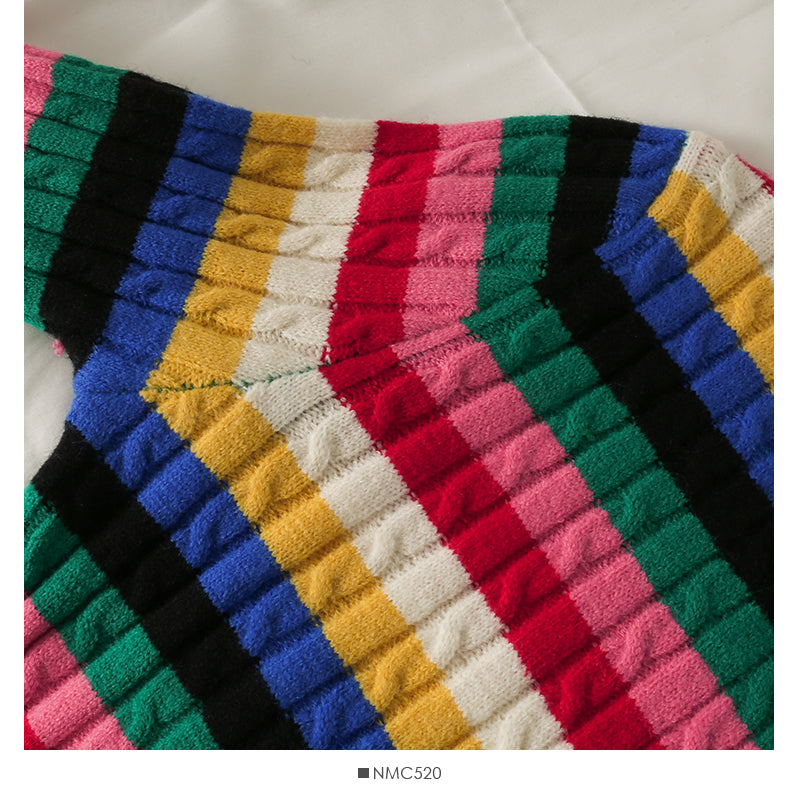 Eleganter einreihiger dünner Damenpullover mit Farbstreifen 1788