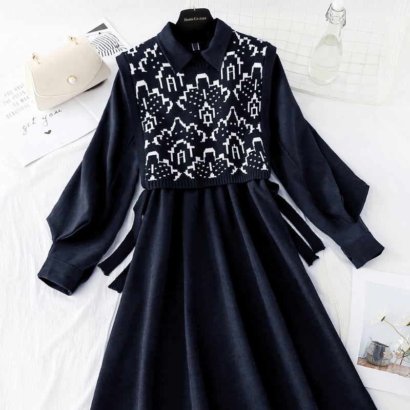 New waistcoat two piece slim knit dress  2137