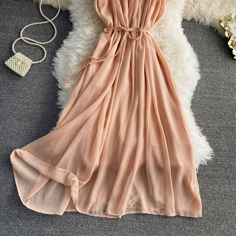 Chiffon strapless dress gentle wind skirt  3036