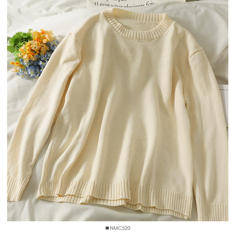 Lockerer und dünner einfarbiger Pullover mit Rundhalsausschnitt für Damen 1818