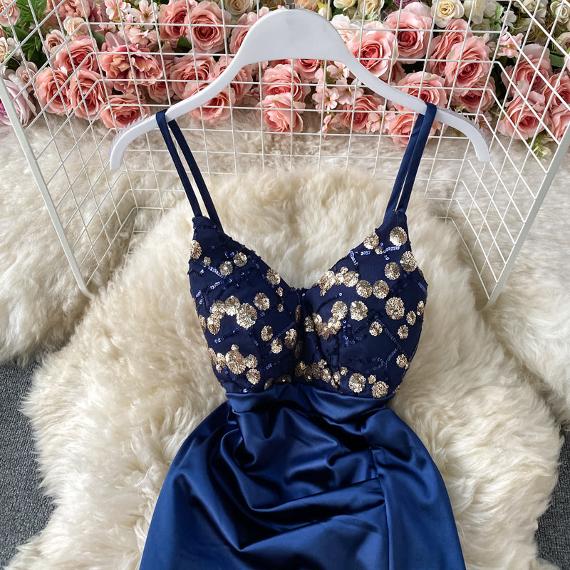 Split skirt Strapless suspender dress  2815