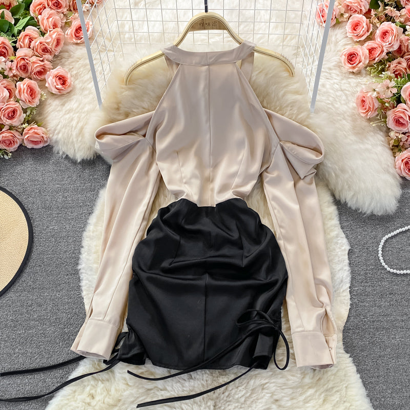 Feminine one shoulder celebrity hip skirt  2922